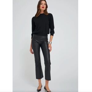 SPRWMN Black Leather Ankle Flare Pant